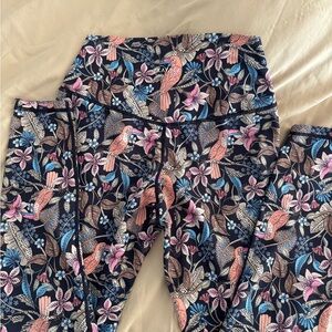 Women's Floral Bird Print Leggings - Navy, Pink & Blue